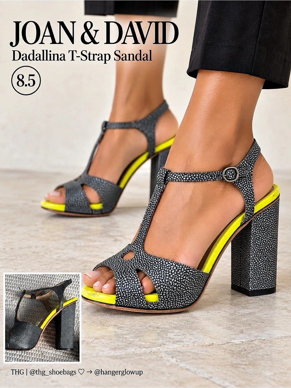 Joan & David Dadallina Stingray Leather T-Strap Heels Gray Neon 8.5M